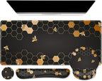 iCasso Desk Mat, Gaming Mouse Pad Wrist Support Set,4in1 XXL Large Mousepad + Keyboard Wrist Rest+Mouse Wrist Rest+Coaster Set with Ergonomic Design for Home Office Table Computer-Honeycomb