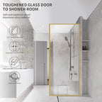 Bathroom Fixed Glass Shower Wall Panels, 34 in W x 74 in H Framed Tempered Shower Glass Panel for Open Walk-in Bathroom and Bathtub, Clear Glass Shower Panel with Matte Brushed Gold Finish