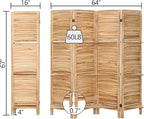 4 Panel Room Divider with Shelves, Room Dividers and Folding Privacy Screens, Folding Room Dividers 4 Panel, Wood Room Divider with 3 Display Shelves for Home Office (Natural)