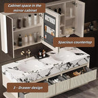 Fashionable Bathroom Vanity with Sink, Smart One-Click Defogging & LED Light, Bathroom Sink and Cabinet with Wave Striped Panel, Rockslab Countertop (Mirror, 80IN)