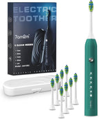 7AM2M Sonic Electric Toothbrush for Adults and Kids, with 8 Brush Heads and Travel Case,5 Modes with 2 Minutes Built in Smart Timer, One Charge Use for 90 Days,Rechargeable Toothbrushes(Peacock Green)