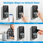 AkaGear T02 Fingerprint Keyless Entry Door Lock - Built in WiFi, Smart Lock for Front Door, App Remote Control, Auto Lock, Keys, Fob Card, PIN Code Unlock, Touch Keypad Deadbolt with Batteries, Black