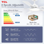 TCL Ceiling Fans with Lights, 52 Inch Ceiling Fan with Light and Remote Control, Reversible DC Motor, Noiseless, Dimmable 36W LED, Modern Ceiling Fan for Bedroom Living Room (White)