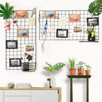 Wall Photo Grid Shelf, Wall Hanging Ins Art Display Grid Panel for Decor & Storage, Metal Wire Notice Boards & Memo Board, Mesh Tool Organiser, Wall Photo Frame 2 Pcs (Black, 15.7 x 31.5 inches)