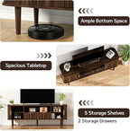 DAMCROP 62.4 Inch Fluted TV Stand, Modern Media Console Table with Sliding Tambour Door Farmhouse Sideboard Buffet Cabinet Fits TVs up to 75 inch, Wood Entertainment Center for Living Room(Dark Wood)
