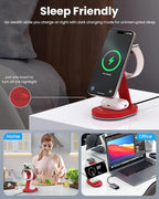 3 in 1 Wireless Charger Charging Station for iPhone,Qi2 Certified 15W Magnetic Charging Stand for Mag-Safe with 30W USB C Adapter&Friendly Night Light for iPhone 16/15/14/13/12,Apple Watch,AirPods