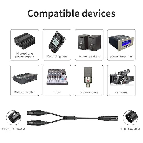 2 Pack XLR Splitter Cable,1 Maleto 2 Female, 1.5FT Stereo Mic to L&R Audio Y-Splitter Cable