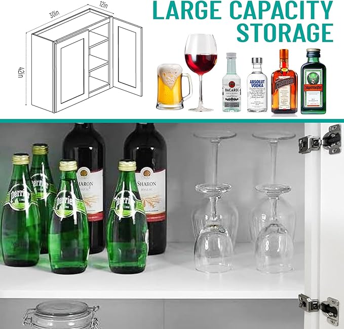 Wall Kitchen Cabinets, RTA Cabinets, White Shaker Cabinet, Wall Mounted, RTA Upper Cabinet, Modern for Kitchen and Bathroom with Door (White, 30" W x 42" H x 12" D)