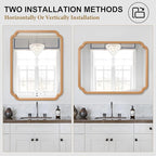 Wood Bathroom Mirror for Over Sink, 30" x 40" Modern Rounded Corner Rectangle Wall Mirror for Bathroom Vanity Decorative with Rustic Wooden Framed (Horizontal/Vertical)