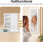 Ropoana Wall Mount Ironing Board Cabinet, Built-in Swivel Ironing Board Foldable with Storage, Wall Hanging with Mirror, Foldable Iron Storage Station for Home, Apartment, Checkrooms, White