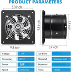 Aydomer 8 Inch Exhaust Fan Metal Ventilation Fan With Switch Window And Wall Mounted Extractor Warehouse Fan With Check Valve For Kitchen, Attic, Garage(Black)