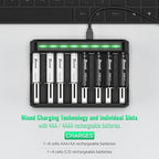 BONAI AA AAA Rechargeable Batteries Charger Set, 4 Pack 2800mAh AA and 4 Pack 1100mAh AAA NiMH Batteries with Smart Universal Battery Charger