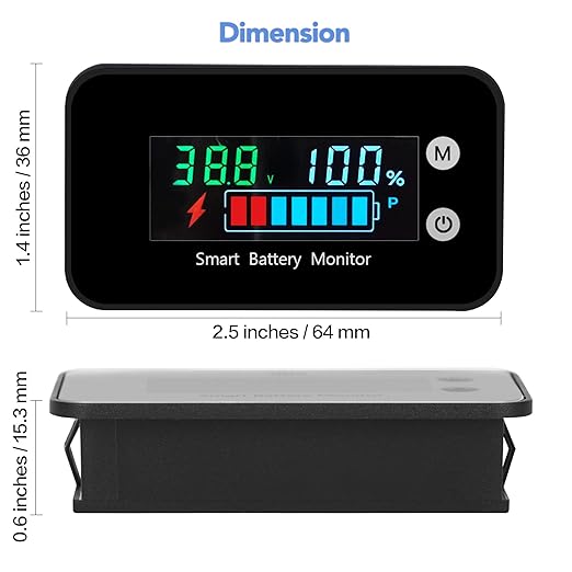 IPX7 Waterproof Battery Monitor with Bracket 7-100V,12v 24v 36v 48v 60v 72v Digital Display Battery Capacity Remaining Capacity Percentage Tester with Buzzer Alarm and Temperature