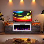 VITESSE TV Stand Fireplace with 36" inch Electric Fireplace Up to 80" TVs, LED Light Entertainment Center, 70" Modern Wood High Gloss with Highlight Storage Cabinet for Living Room (Gray)