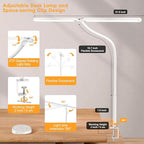 Pzloz Led Desk Lamp for Office Home - Eye Caring Architect lamp with Clamp,Dual Screen Computer Monitor Work Smart Light: 24W 5 Color Flexible Adjustable Lighting Table Lamp for Study White