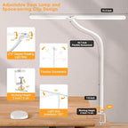 Pzloz Led Desk Lamp for Office Home - Eye Caring Architect lamp with Clamp,Dual Screen Computer Monitor Work Smart Light: 24W 5 Color Flexible Adjustable Lighting Table Lamp for Study Drafting Beige
