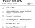 HP Smart Tank 5000 Wireless All-in-One Ink Tank Printer, Scanner, Copier with 2 Years of Ink Included, Best-for-Home, Cartridge-Free, Refillable, AI-Enabled (5D1B6A)