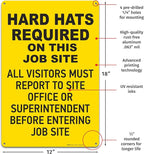 Brimar - 12" x 18" - Hard Hats Required on Job Site Sign - .063″ White Rust-Free Aluminum - High Visibility - Easy Installation
