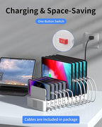 270W Charging Station for Multiple Devices, 20-Port USB Fast Charging Station with Adjustable Dividers & 10 Cables, Multi Device Organizer Charging Dock for iPhone, iPad, Tablets & More