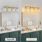 FDPBY Modern 4 Light Crystal Vanity Light, Brushed Gold Vertical Bathroom Light Fixture Over Mirror for Dressing Table Sink, Compatible with Dimmable Bulbs (Bulbs Not Included)