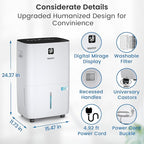 Yaufey 150 Pints Energy Star Dehumidifier with Pump for Home, Basement and Large Room up to 7500 Sq. Ft., With Drain Hose, Timer, Intelligent Humidity Control and Large Water Tank