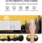 Ergonomic Keyboard Wrist Rest & Mouse Pad Wrist Rest Set, Large XXL Gaming Desk Mat 31.5"x 11.8" with Non-Slip Base, Memory Foam, Easy Typing Pain Relief for Home & Office, Black Cat
