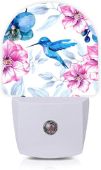Axxitude Hummingbird Pink Flower Night Lights Plug into Wall for Girls Boys Room,Night Light LED Lamp Dusk to Dawn Sensor Round Lamp for Bedroom Bathroom Hallway Home Wall Decor Nightlight