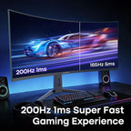Amzfast 34 Inch 200Hz UltraWide Curved WQHD 3440x1440 Gaming Monitor, 1ms G-SYNC Compatible, 1500R, PIP/PBP, 131% sRGB, 96% DCI-P3, Height Adjustable,TÜV Rheinland, HDMI 2.1 x 2 & DP 1.4 x 1, AMZG34C8