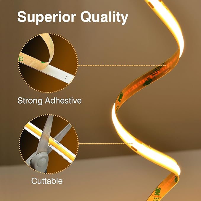 Pandery COB LED Strip Lights Natural White,24V Dimmable led Light Strip KIT with Remote and app Control,4000K 32.8FT/2 * 5m 8mm Wide Ra>90 Cuttable Flexible Strip Lights for Bedroom,Wardrobe,Cabinet