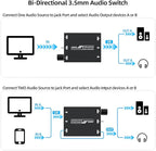 3.5mm Stereo Audio Switcher (2 in 2 Output / 2 in 2 Output) with 3.5mm Audio Cable, 2 Ports AUX Audio Speaker Selector for PC Mobile Laptop Headphones
