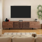 Pajiasen 94.48″ Mid Century Modern Walnut TV Stand with Grille Doors, Storage Cabinets,Entertainment Center for TVs Up to 80",Media Console for Living Room or Bedroom