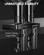 HUANUO Dual Monitor Stand, Fully Adjustable Gaming Monitor Desk Mount for 13–32″ Computer Screens, Full Motion VESA 75x75/100x100 with C-Clamp & Grommet Base, Each Arm Holds 4.4 to 19.8 lbs