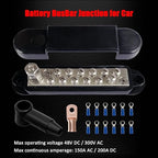 1/4" Stud Power Distribution Block Bus Bar with 12 x #8 Screws, Ampper 5.3" 12V 150A Marine BusBar Battery Distribution Block Kit W/Cover for Car Boat Solar (Black)