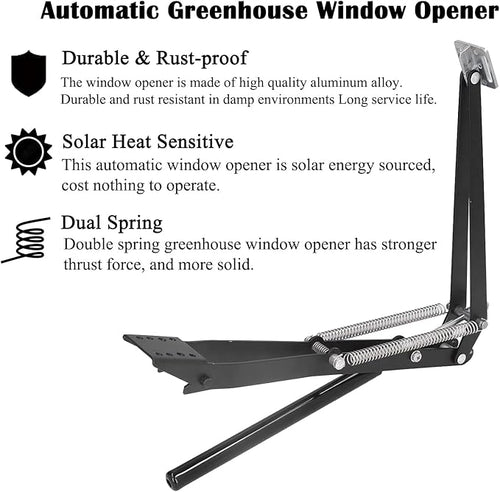 1X Auto Vent Opener Solar Automatic Window Opener for Greenhouse Heat Sensitive Roof Vent Opener Auto Vent Kit Gardening Tools Greenhouse Accessories Hothouse Roof Vent Kit (Dual Spring Up to 15lbs)