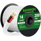 BAHIWOM Fire Safety CL2 Speaker Wire in-Wall & in-Ceiling 14 Gauge Wire 200 FT CCA Cord 2 Conductors Red Black Speaker Cable for Indoor Home Theater System,Car Audio Soft White Jacket