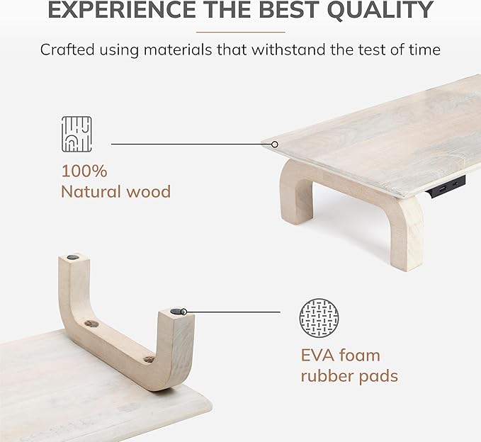 Anji Mountain Monitor Stand - Desktop Organizer & Laptop Riser, Ergonomic Monitor Riser, Space-Saving Monitor Stand for Desk, Durable Construction, Easy Assembly, Ideal for Home & Office,White Wash