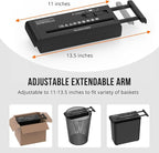 Suntiko Small Paper Shredder for Home, 6 Sheet Strip Cut Paper Shredder Without Basket,Portable Shredder Extendable Arm Design with Overheat Protection for Home Office