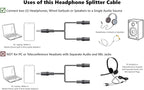 ienza Headphone Splitter for 2 Headphones/Aux Splitter 1 in 2 Out / 1 Audio Jack to 2 Speakers or Headphones (3.5mm TRS Male to 2 3.5mm TRS Female)