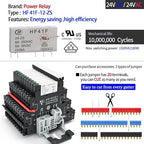 3Pcs Electromechanical Relay Black Miniature Power Relay 24VDC and 24VAC HF41F/24-ZS 6Amp SPDT with LED Light, DIN Rail, Ultra Small and Thin Socket