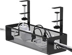 DELAMU Under Desk Cable Management Tray - Cable Management Tray No Drill with F-Clamp Design, Metal Mesh Cord Organizer, Sturdy Wire Organizers for Cords for Home Office Standing Desk, Black