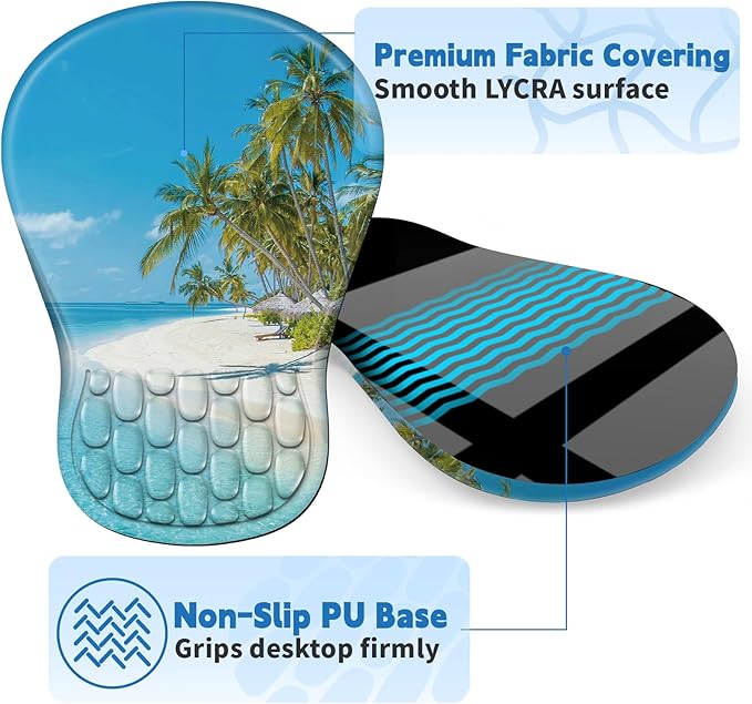 YIWEI Ergonomic Mouse Pad with Wrist Rest - Comfortable Office Mousepad with Memory Foam Wrist Support for Carpal Tunnel Relief, Mouse Pads with Non-Slip Base for Gaming and Home (Beach-2)