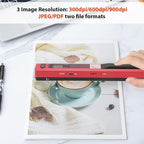 Zunate Portable A4 Handheld Scanner, 900 DPI USB Document, Photo Scanner with Offline Mode, Handheld Image Scanne for Home and Office (Red)