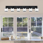 WINSHEN 6-Light Bathroom Light Fixture Black Finish, Modern Vanity Lighting with Rectangular Clear Glass for Over Mirror Kitchen E26 Bulb Base