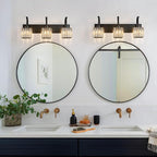FDPBY Crystal Vanity Lights 3-Light Black Bathroom Vanity Lights Modern Crystal Bathroom Light Fixtures Over Mirror 23.62" Long Vanity Light for Bathroom