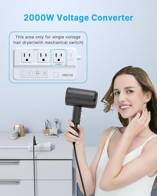220V to 110V Voltage Converter, VINTAR 2000W Travel Converter for Hair Dryer and 200W Power Converters for Curling Iron, Universal Travel Adapter Step Down Transformer for US to Europe UK India AU SA