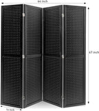 ECOMEX 4 Panel Room Divider, 5.6Ft Pegboard Display Wooden Room Divider Folding Privacy Screen Room Divider Freestanding Peg Board Display for Trade Show Craft Show Home Wall Organizer, Classic Black