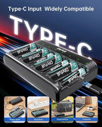Rechargeable AA Batteries with Charger, Dlyfull 8 Pack of 2800mAh High Capacity Low Self Discharge Ni-MH Double A Batteries with 8 Bay AA AAA Battery Charger (USB-C Fast Charging, Independent Slot)