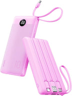 VRURC Portable Charger 10000mAh, Travel Essentials Battery Pack, 5 Output 2 Input Power Bank, Built-in Micro & USB C Cables Phone Charger Compatible with iPhone,Samsung,Android-Purple(1 Pack)