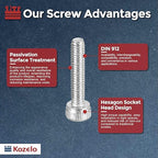 Kozelo 50pcs Socket Head Cap Screws - [M2.5-0.45 x 10mm] 304 Stainless Steel Allen Socket Drive for Electrical Motor 3D Printing Fan Engine Replacement Use, Silver