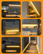 Motion Sensor Led Light Strip - Under Cabinet Lighting with Power Adapter, 6 Adjustable Brightness and Timing, Light Strips for Kitchen Cabinets, Stair, Showcase, Bedroom, 16.4ft 3000K WarmWhite